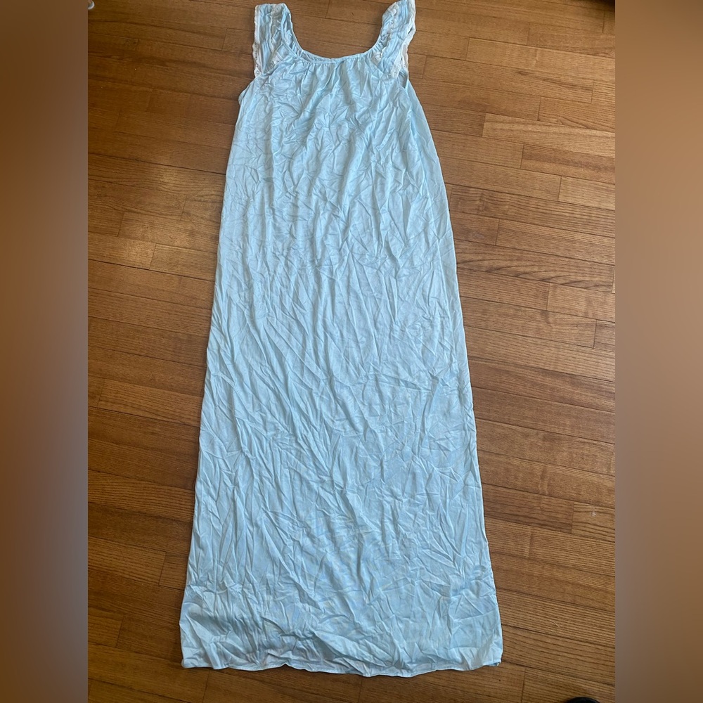 Vtg 60/70s Pastel Blue Tricia Maxi Nightgown Lace Trim Boho Coquette Sleepwear S View 3